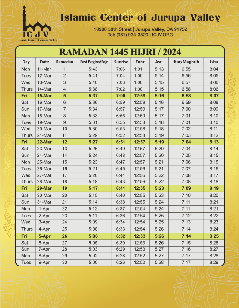 ramadan 2024 prayer schedule jurupa valley san bernardino county california 